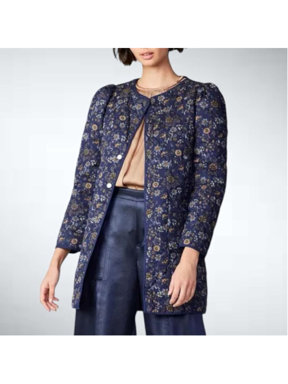 Anthropologie Current Air 100% Cotton Floral Print Quilted Jacket Size S